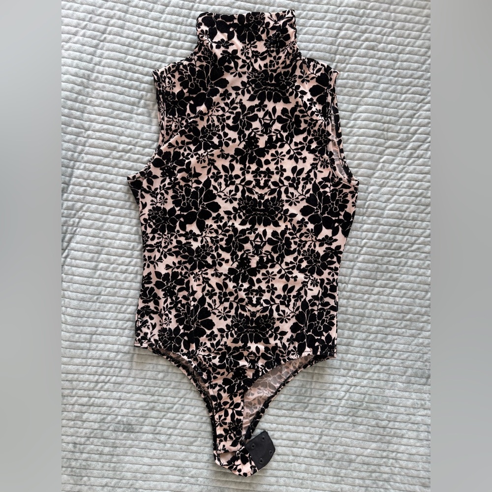 Lulu's Floral Black and Pink Turtleneck Bodysuit